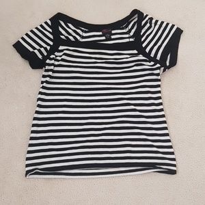 Black and white striped top.